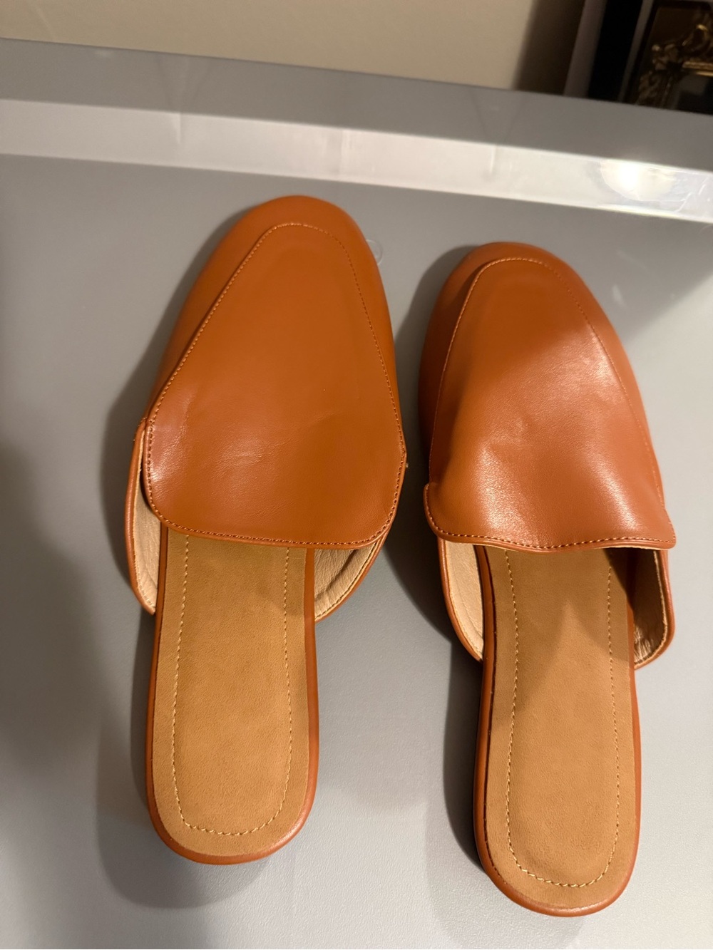 Women's Slip-On Faux Leather Mules in Cognac Orange